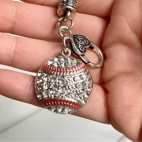 Silver-tone Baseball Crystal Charm preloved Bracelet - Picture 4 of 8